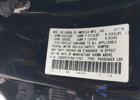 2016 Honda Accord Sport z USA, uszkodzony, nr VIN 1HGCR2F57GA117257